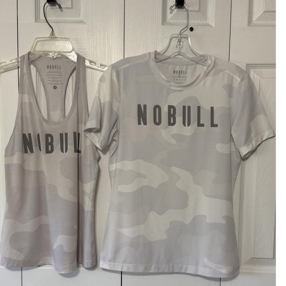 NOBULL Womens Gray Camo Activewear Lot 2 Pc Tank Top T-Shirt Small Workout Set